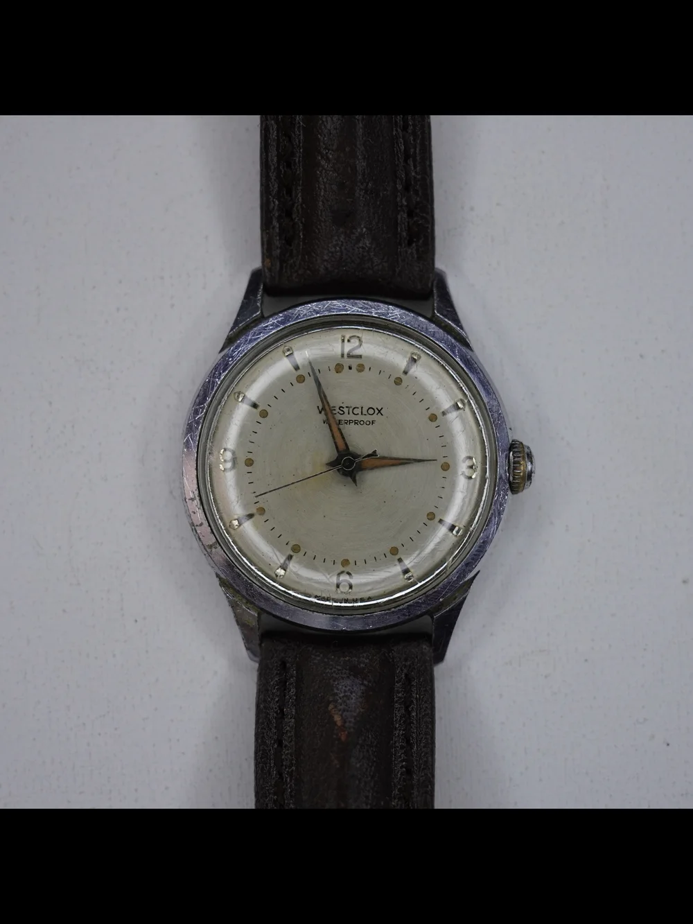 Vintage Westclox Model 689 Mechanical Mens Watch Silver Dial Waterproof USA Runs